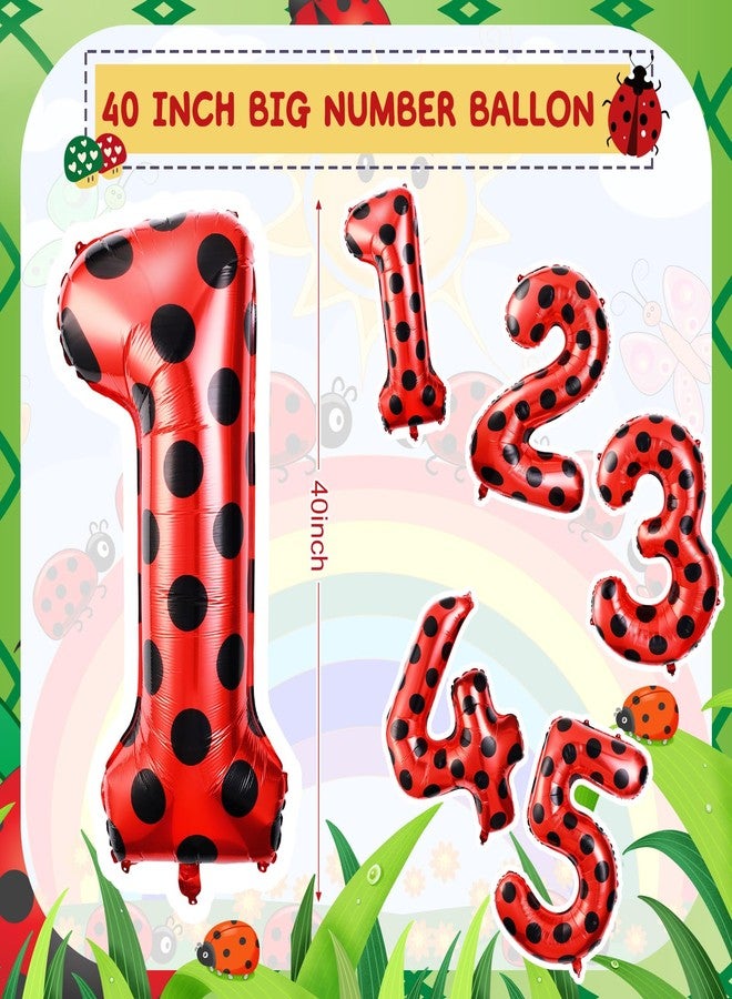 Lunmon 40 Inch Ladybug Large Number 1 Balloon 40 Inch Birthday Decorations Supplies Black Red Polka Dots Ladybird Dots Theme Number Balloons for 1st Birthday Party Baby Shower - Image 2